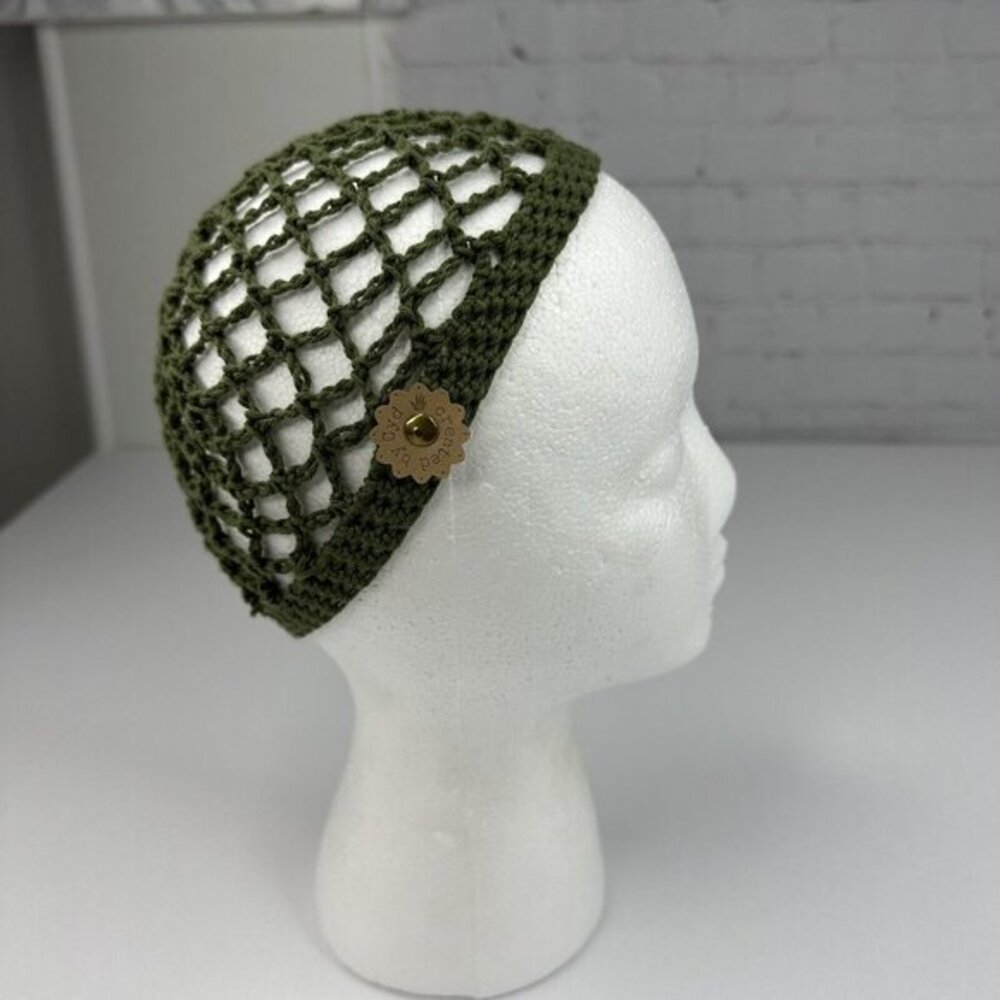 Created By Cyd Olive Green Crochet Fishnet Snood Cap 100%‎ Indian Cotton NEW